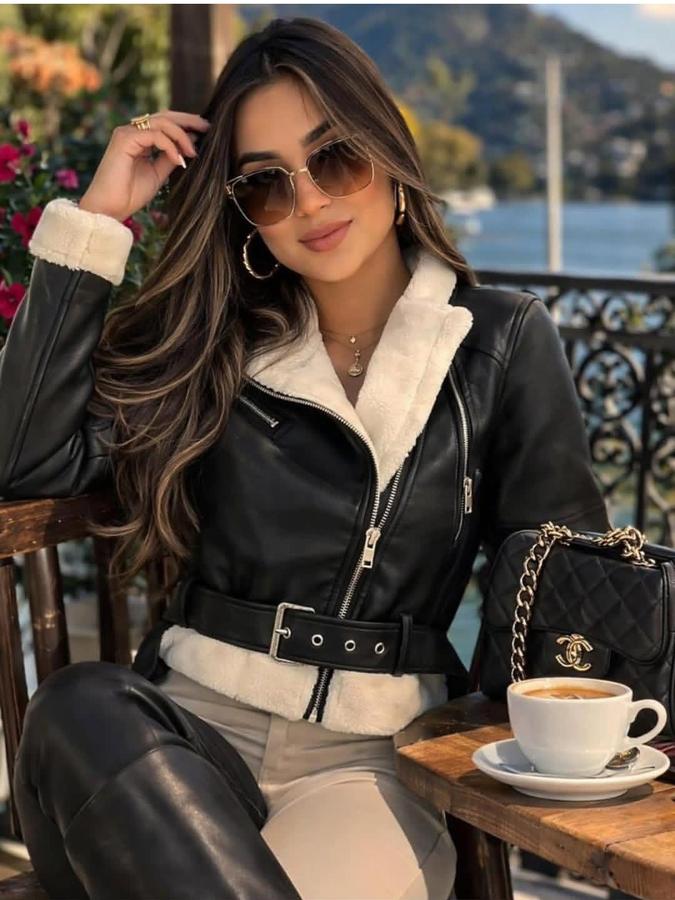 ✨Casaco Couro PU Peluciado ✨🖤