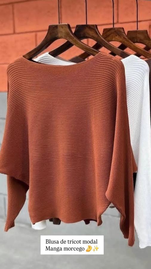 ✨Blusa Tricôt Modal Manga Morcego ✨