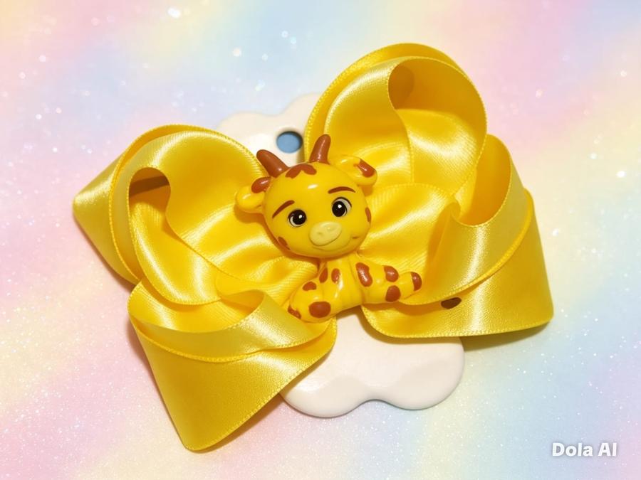 LACO AMARELO EM GORGURÃO FITA DUPLA COM APLIQUE DE GIRAFINHA