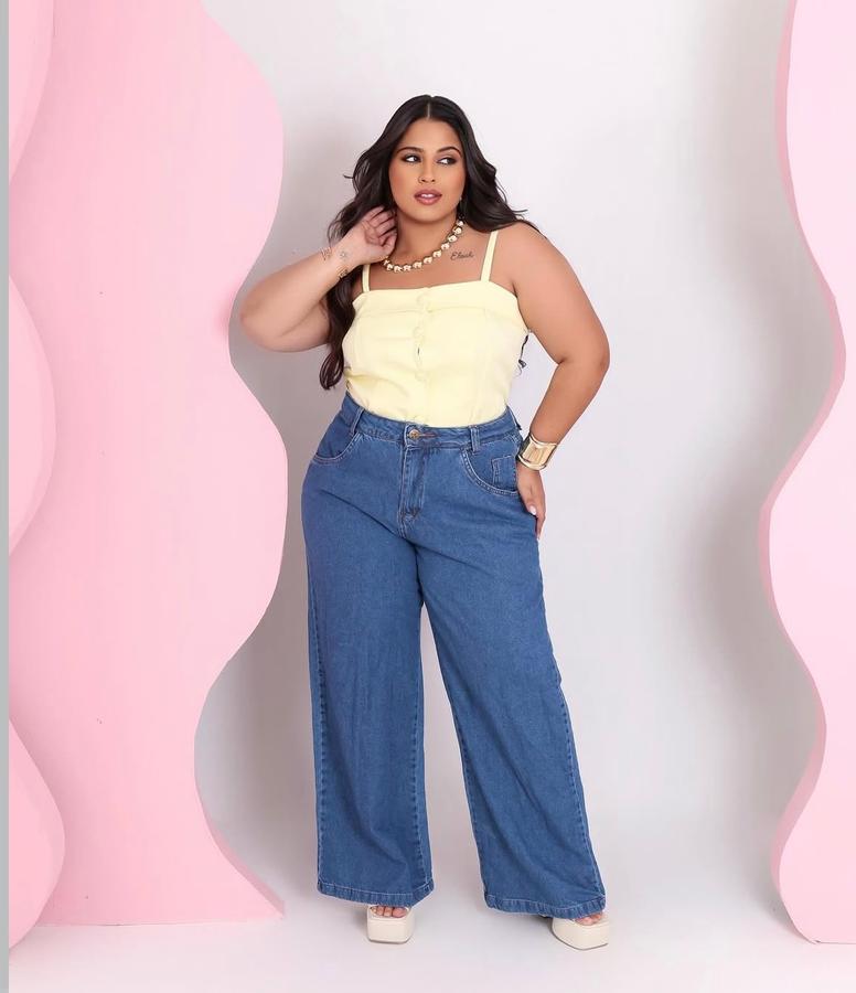 Calça Jeans Wide Leg Plus Size