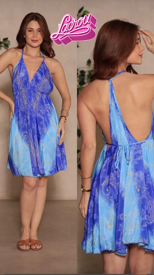 Vestido curto seda costas nadador