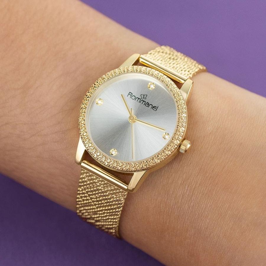 Relógio analógico social dourado