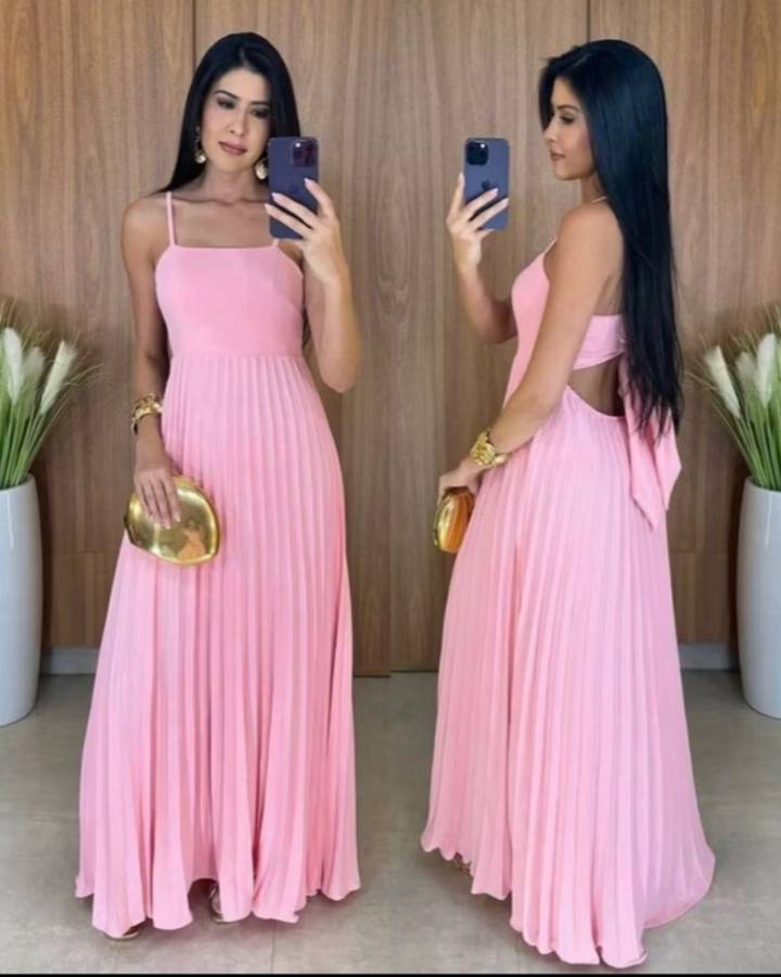 Vestido longo plissado