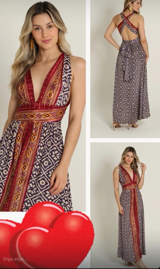 Vestido seda longo várias amarrações