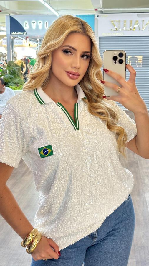 ✨Blusa  Paetê Brasil na Copa.✨🇧🇷🤍🇧🇷