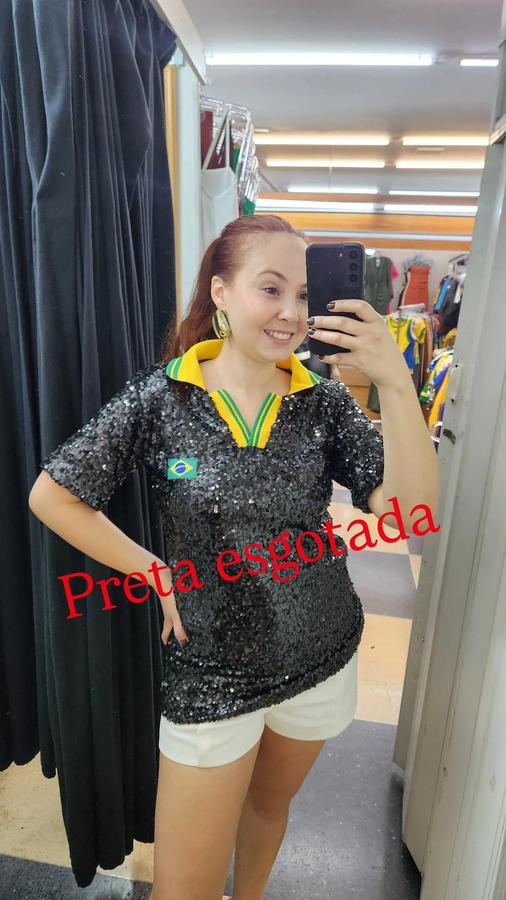 ✨Blusa  Paetê Preta Brasil na Copa.✨🇧🇷🖤🇧🇷